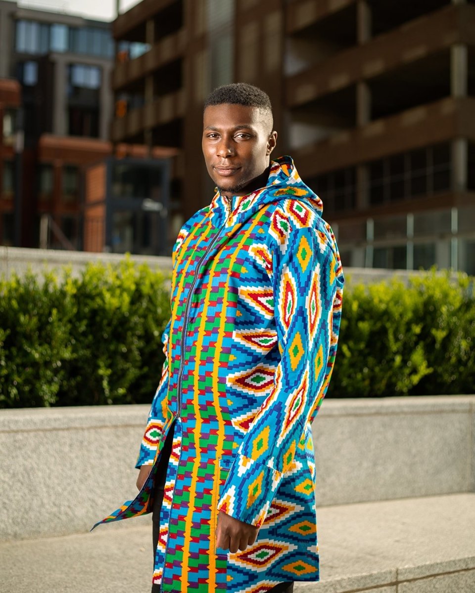Oversized African Hoodie In Blue Kente Print - Continent Clothing