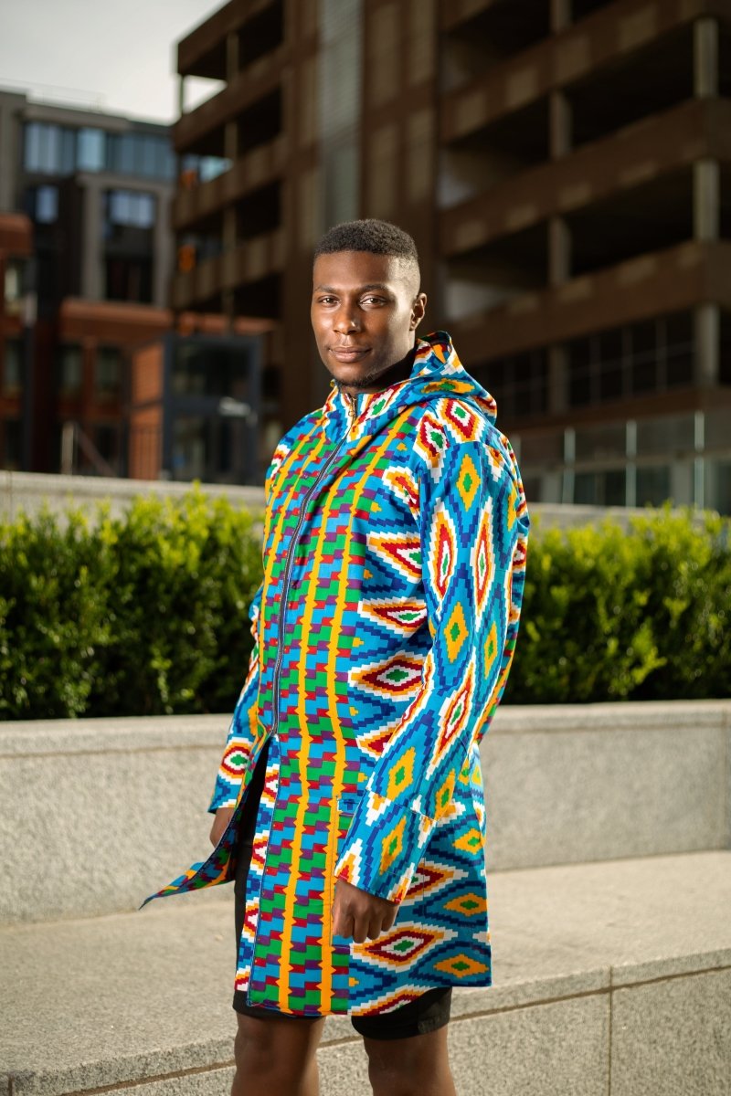 Oversized African Hoodie In Blue Kente Print - Continent Clothing