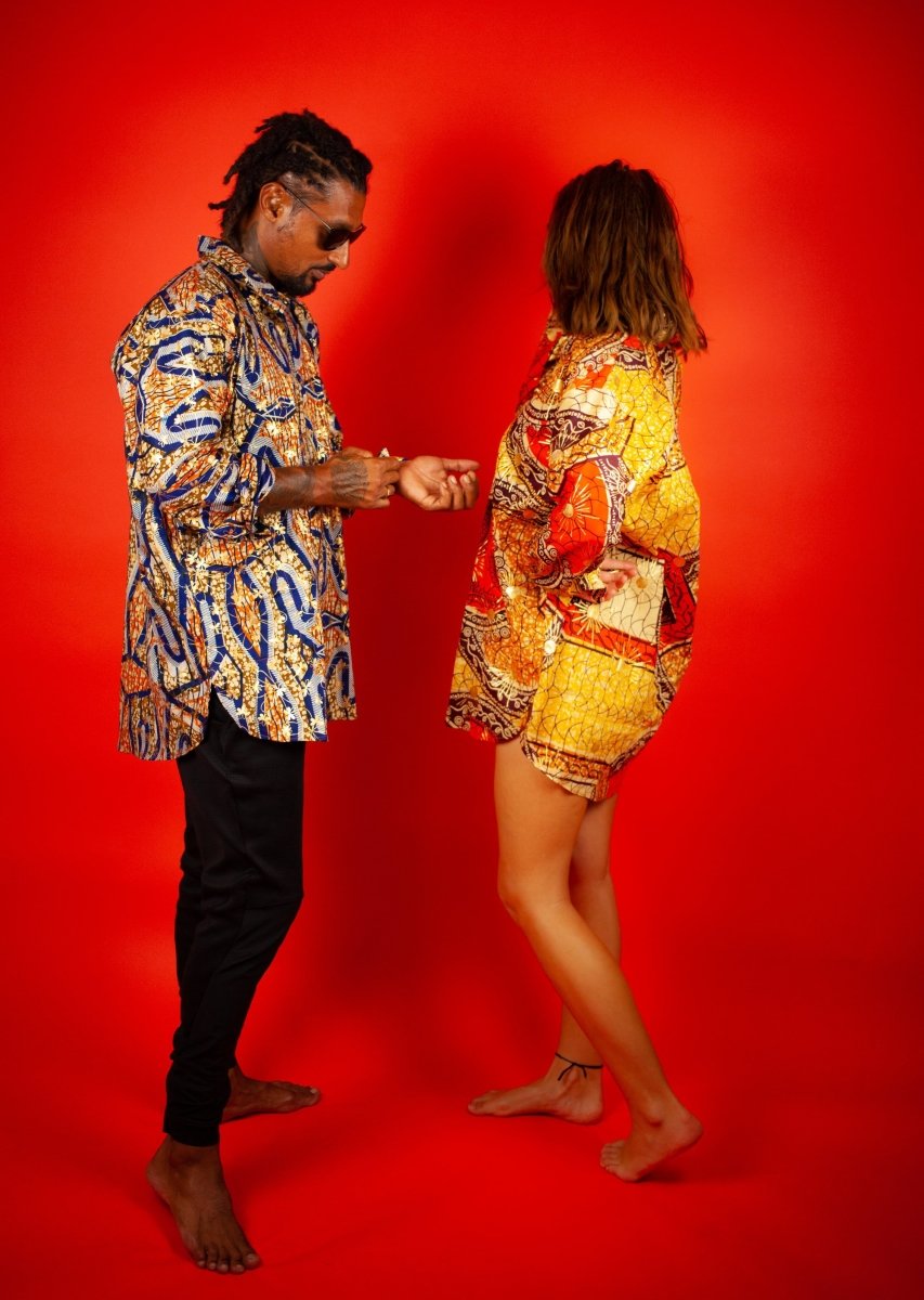 Oversized African Shirt in Gold Orange - Continent Clothing