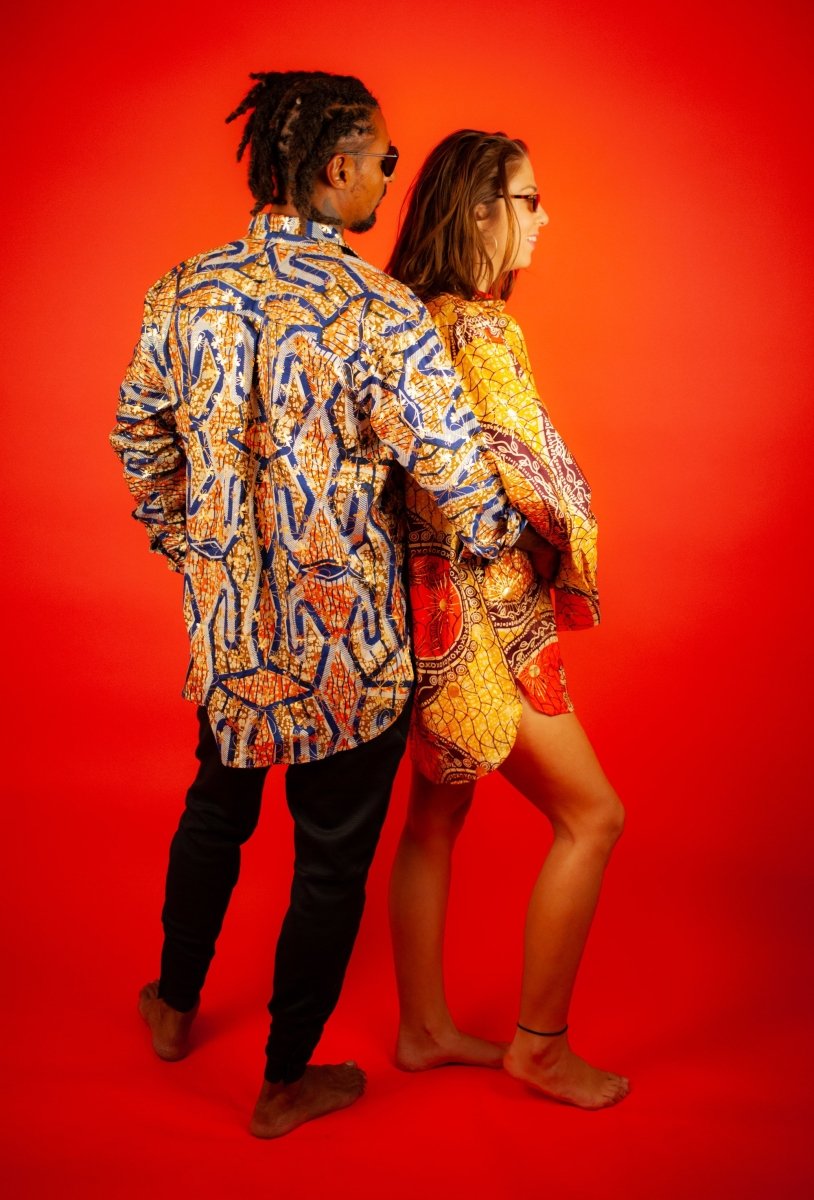 Oversized African Shirt in Gold Orange - Continent Clothing