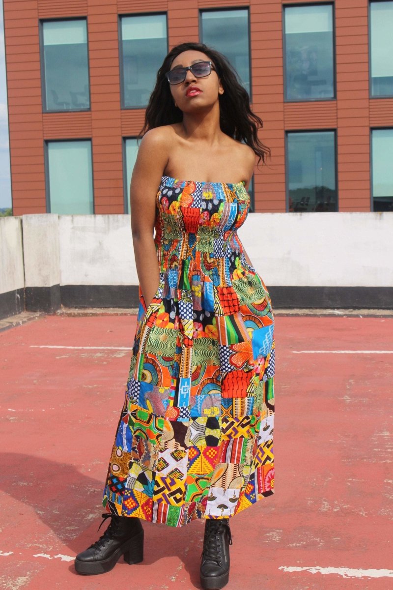 Patchwork Dress in Ankara Print - Festival Dress - Continent Clothing