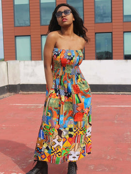 Patchwork-Kleid in Ankara Druck - Festival Kleid