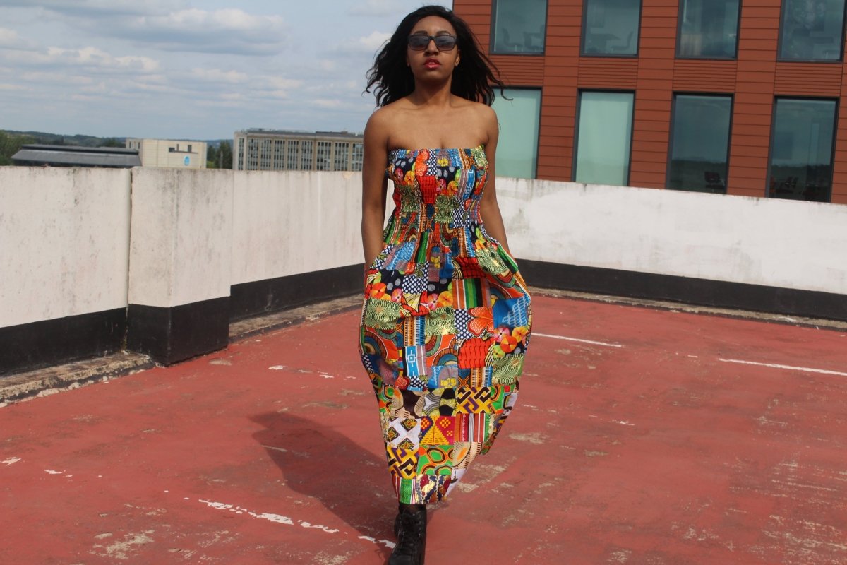 Patchwork Dress in Ankara Print - Festival Dress - Continent Clothing