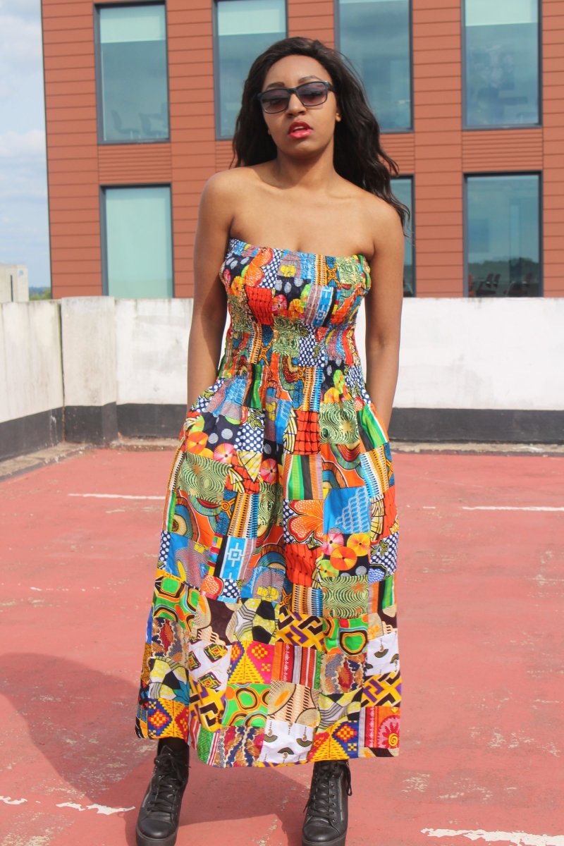 Patchwork Dress in Ankara Print - Festival Dress - Continent Clothing