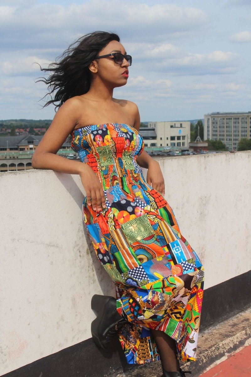 Patchwork Dress in Ankara Print - Festival Dress - Continent Clothing