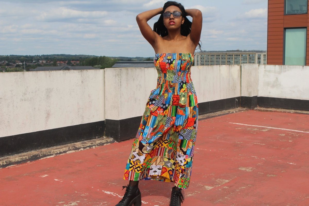 Patchwork Dress in Ankara Print - Festival Dress - Continent Clothing