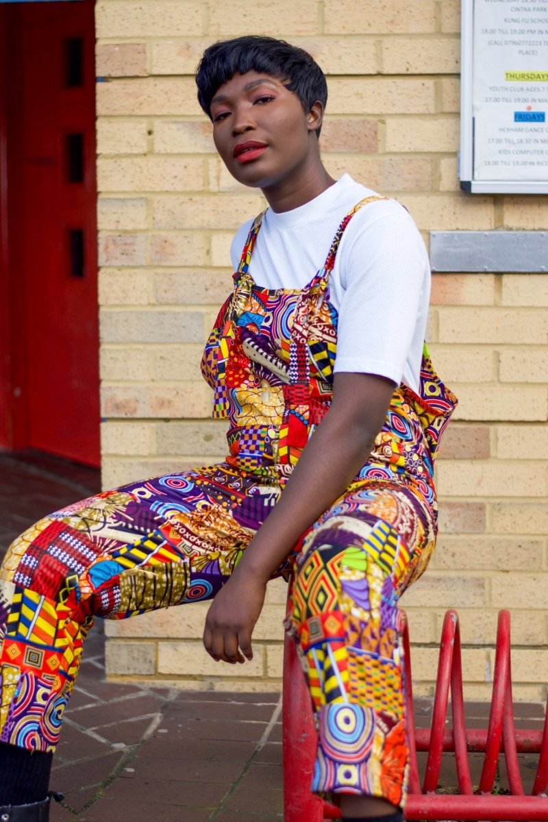 Patchwork Dungarees, African Dungarees in Ankara Print - Festival Clothing - Continent Clothing
