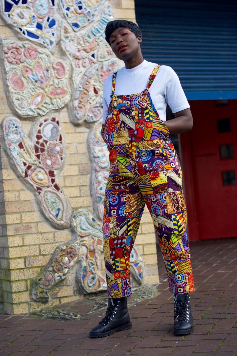 Patchwork Dungarees, African Dungarees in Ankara Print - Festival Clothing - Continent Clothing
