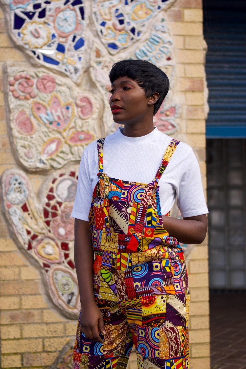 Patchwork Dungarees, African Dungarees in Ankara Print - Festival Clothing - Continent Clothing