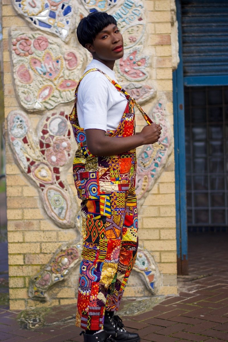 Patchwork Dungarees, African Dungarees in Ankara Print - Festival Clothing - Continent Clothing 