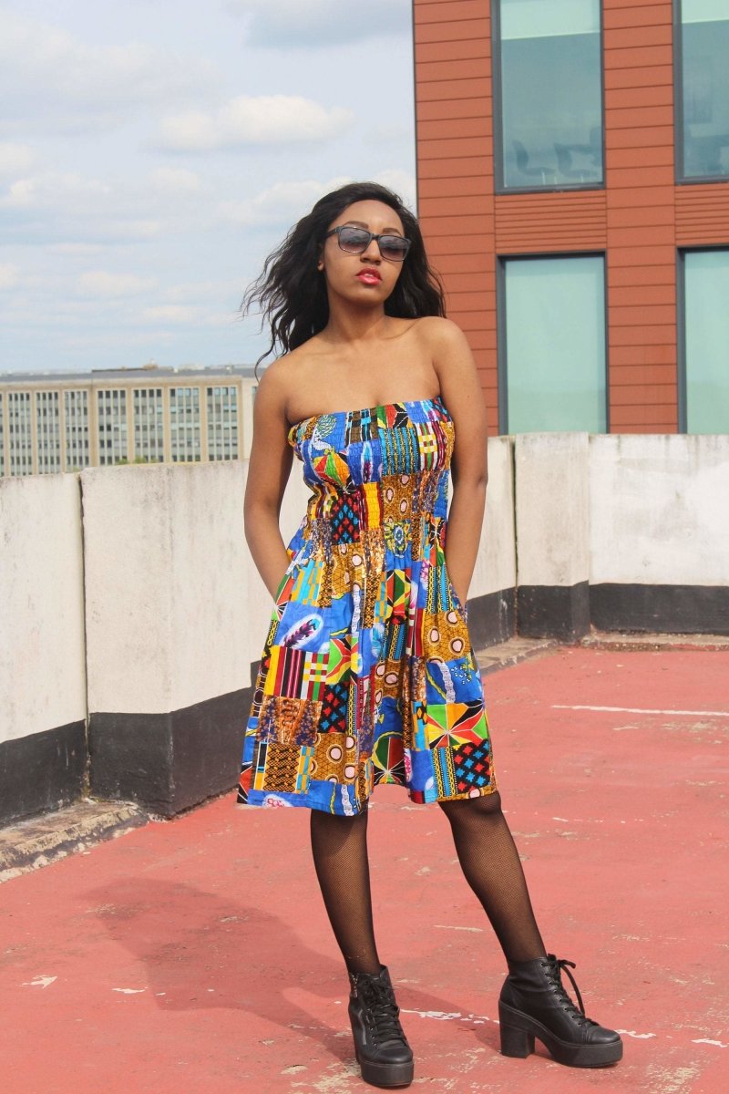 Patchwork Elastic Dress - Festival Clothing - Continent Clothing