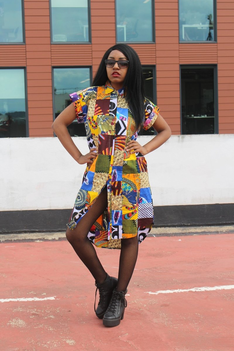 Patchwork Festival Dress in a Shirt Dress Style - Continent Clothing