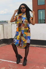 Patchwork Festival Dress in a Shirt Dress Style - Continent Clothing