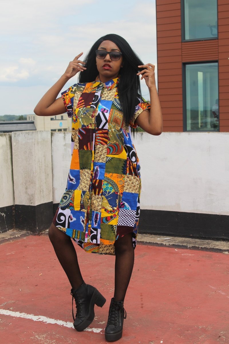 Patchwork Festival Dress in a Shirt Dress Style - Continent Clothing