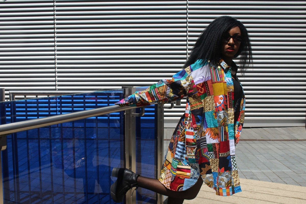 Patchwork Oversized Shirt Dress - Festival Dress - Continent Clothing