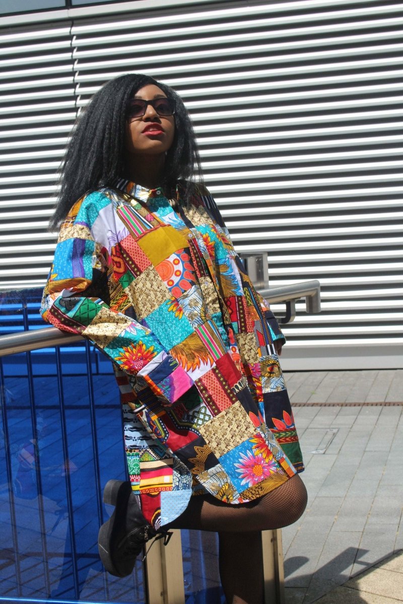 Patchwork Oversized Shirt Dress - Festival Dress - Continent Clothing