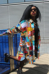 Patchwork Oversized Shirt Dress - Festival Dress - Continent Clothing