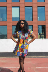 Patchwork Shift Dress in Ankara - Tribal Festival Dress - Continent Clothing