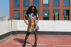 Patchwork Shift Dress in Ankara - Tribal Festival Dress - Continent Clothing