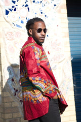 Red Dashiki Shirt Oversized - Continent Clothing