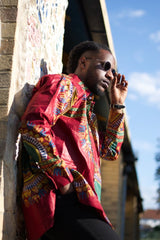 Red Dashiki Shirt Oversized - Continent Clothing