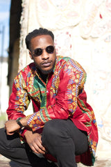 Red Dashiki Shirt Oversized - Continent Clothing