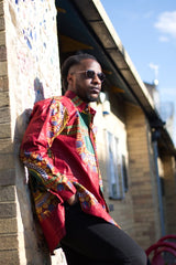 Red Dashiki Shirt Oversized - Continent Clothing