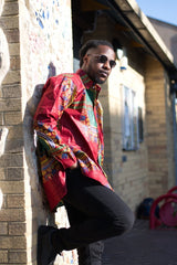 Red Dashiki Shirt Oversized - Continent Clothing