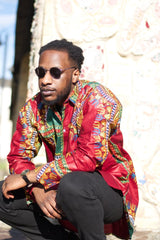 Red Dashiki Shirt Oversized - Continent Clothing
