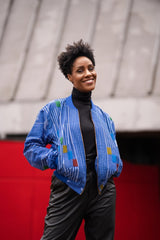 Retro Bomber Jacket in Purple African Print- Festival Clothing - Continent Clothing