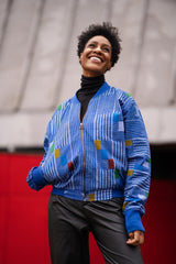 Retro Bomber Jacket in Purple African Print- Festival Clothing - Continent Clothing