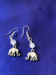 Silver Elephant Earrings with Clear Quartz Bead - Continent Clothing