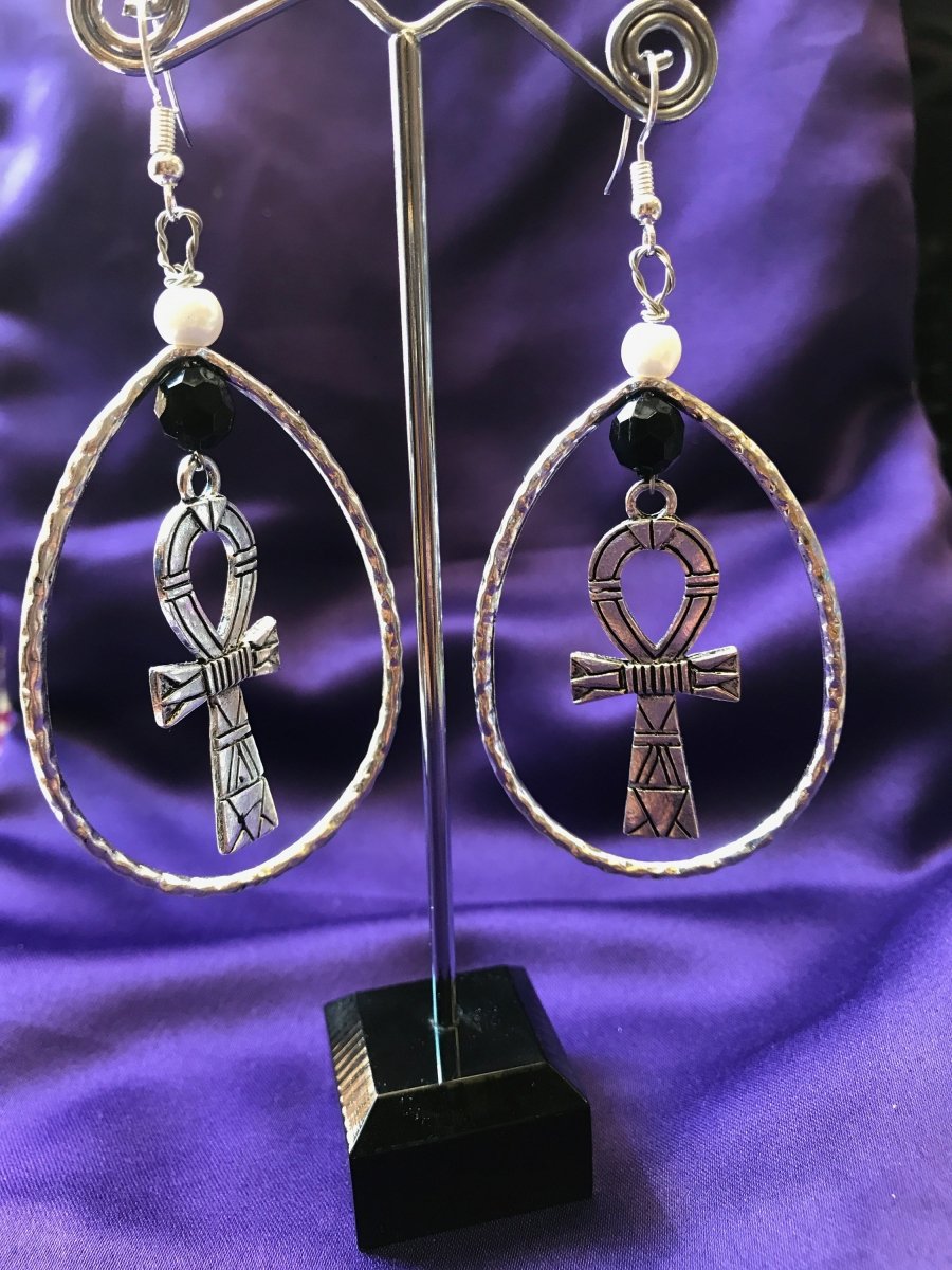 Statement Silver Earrings with Ankh Charm - Continent Clothing 