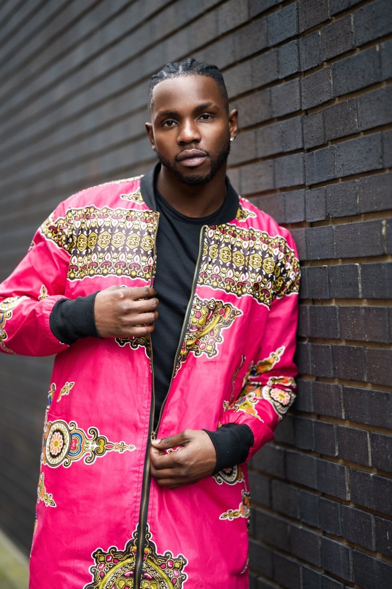 Vibrant Pink Dashiki Winter Trench Coat - Continent Clothing