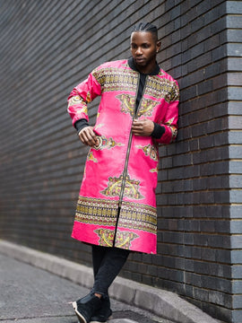 African Print Trench Coat in Blue Ankara Print