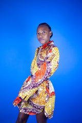 Women's African Print Shirt Oversized in Gold - Continent Clothing