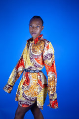 Women's African Print Shirt Oversized in Gold - Continent Clothing