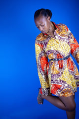 Women's African Print Shirt Oversized in Gold - Continent Clothing