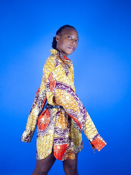 Camicia da stampa africana da donna oversize in oro