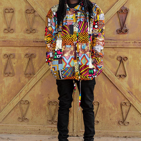 Hooded Jacket In Mud Cloth