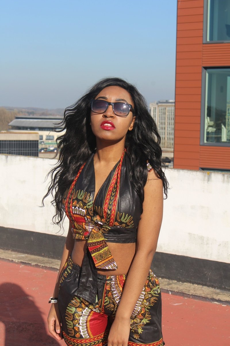 African Bikini in Black Dashiki Print - Festival Clothing - Continent Clothing 