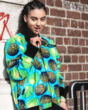 African Bomber Jacket in Blue Ankara Print - Continent Clothing 