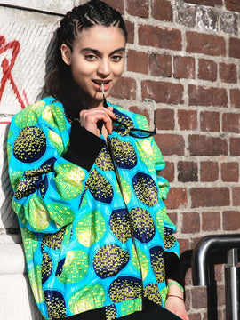 African Bomber Jacket in Blue Ankara Print