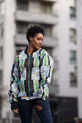 African Bomber Jacket In Blue Kente - The Continent Clothing