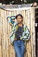 African Bomber Jacket In Blue Kente - The Continent Clothing