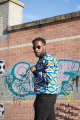 African Bomber Jacket In Blue Kente Print - Continent Clothing 