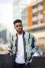 African Bomber Jacket In Brilliant Blue Kente - The Continent Clothing