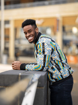 Bomber Africano In Stampa Kente Blu