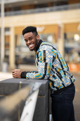 African Bomber Jacket In Brilliant Blue Kente - The Continent Clothing