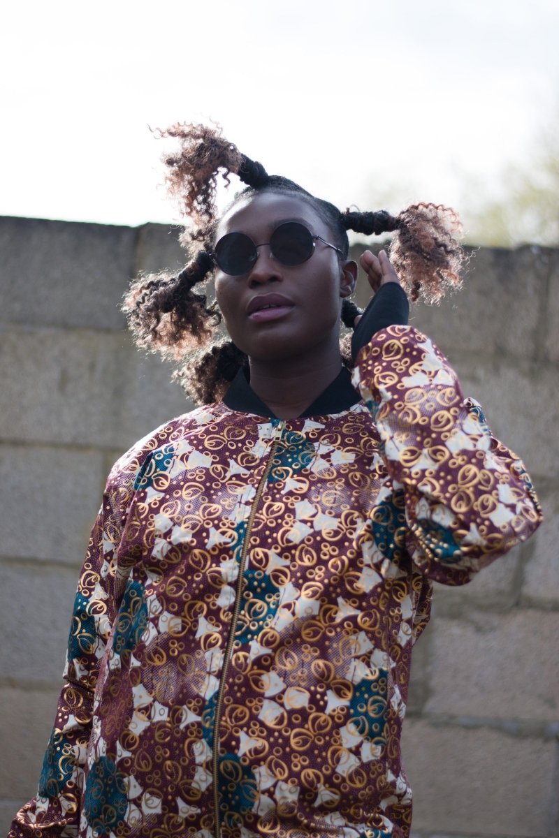 African Bomber Jacket in Brown Gold Ankara- Festival Clothing - Continent Clothing 